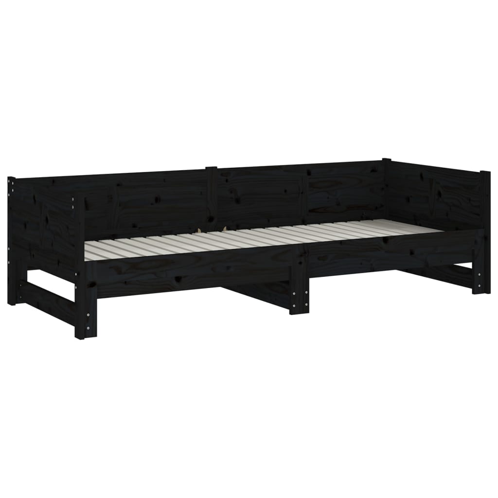 daybed med udtræk 2x(90x190) cm massivt fyrretræ sort