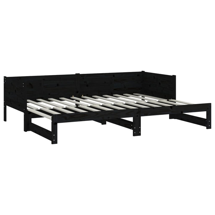 daybed med udtræk 2x(90x190) cm massivt fyrretræ sort