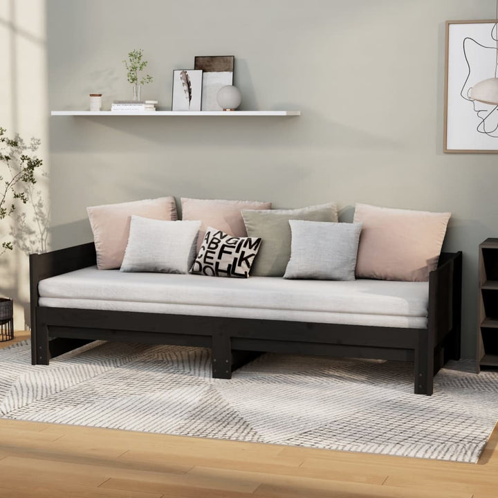 daybed med udtræk 2x(90x190) cm massivt fyrretræ sort