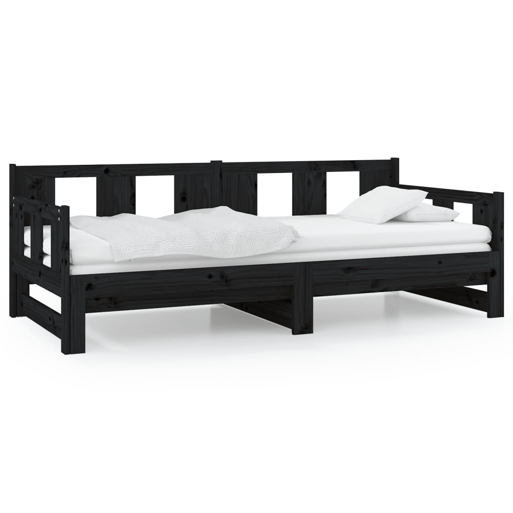 daybed med udtræk 2x(80x200) cm massivt fyrretræ sort