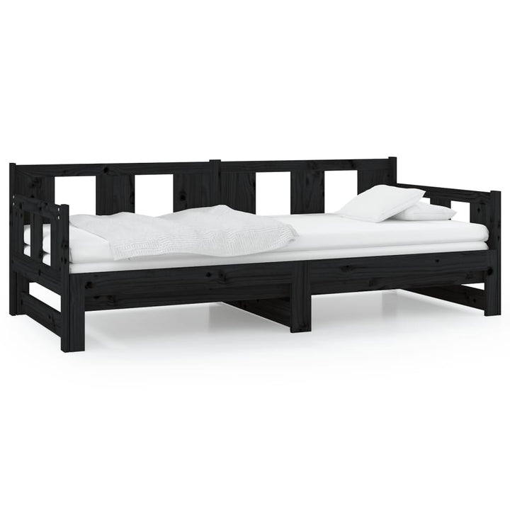 daybed med udtræk 2x(80x200) cm massivt fyrretræ sort