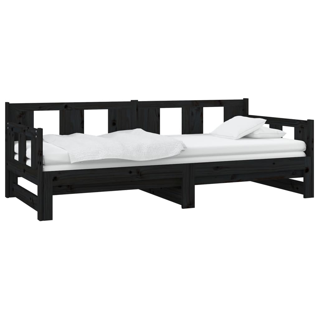 daybed med udtræk 2x(80x200) cm massivt fyrretræ sort