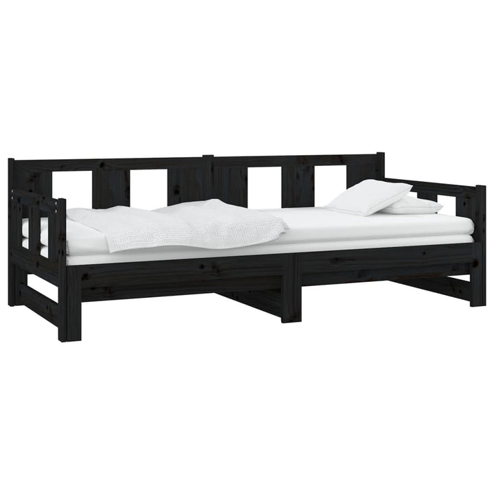 daybed med udtræk 2x(80x200) cm massivt fyrretræ sort