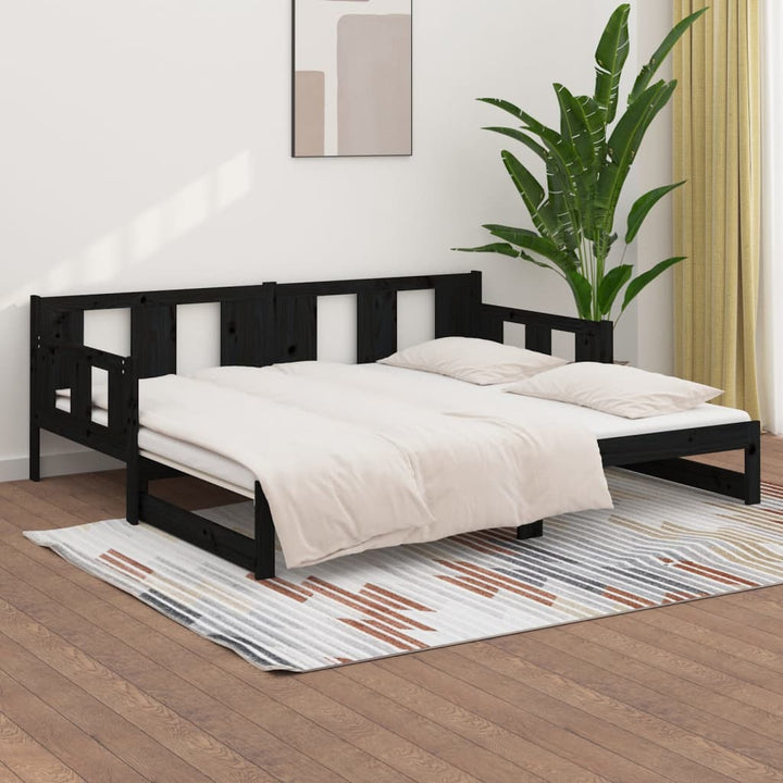 daybed med udtræk 2x(80x200) cm massivt fyrretræ sort