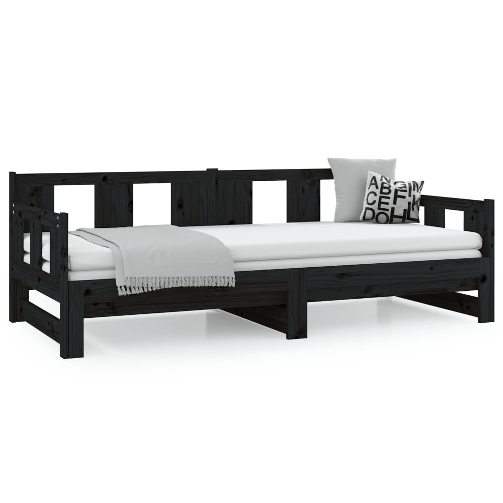 daybed med udtræk 2x(80x200) cm massivt fyrretræ sort