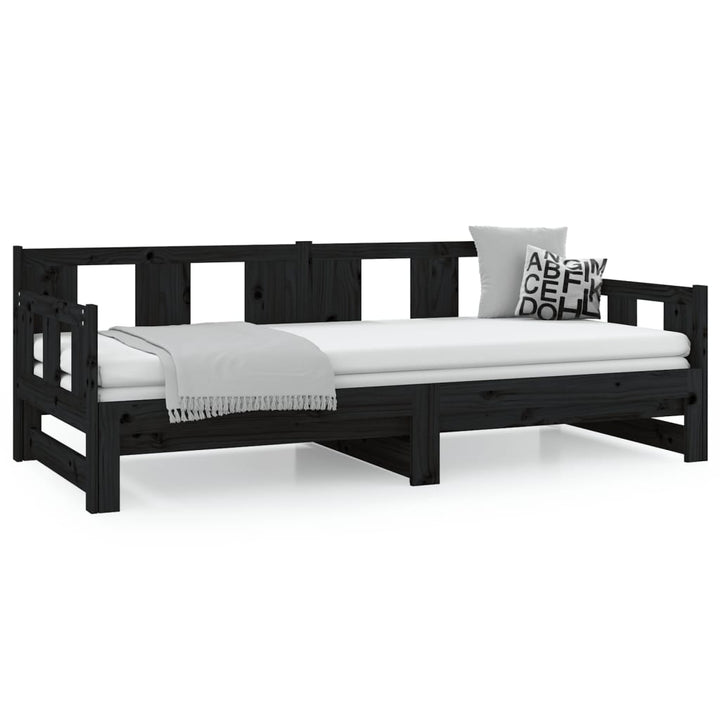 daybed med udtræk 2x(80x200) cm massivt fyrretræ sort