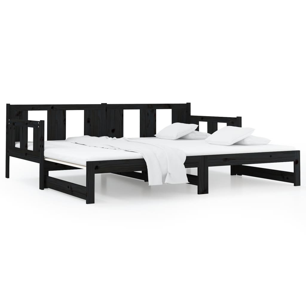 daybed med udtræk 2x(80x200) cm massivt fyrretræ sort
