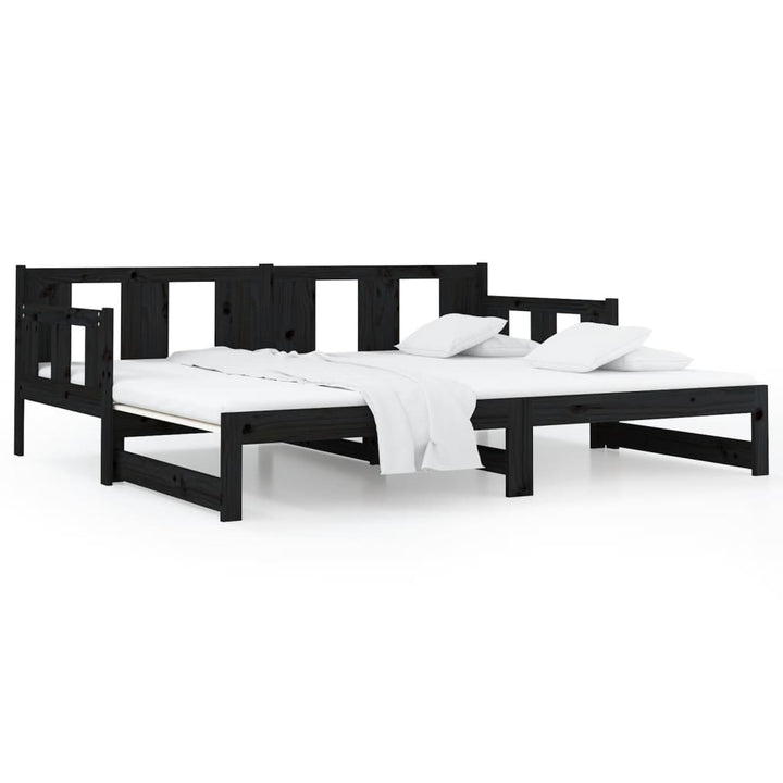 daybed med udtræk 2x(80x200) cm massivt fyrretræ sort