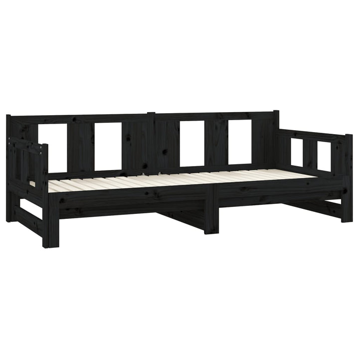 daybed med udtræk 2x(80x200) cm massivt fyrretræ sort