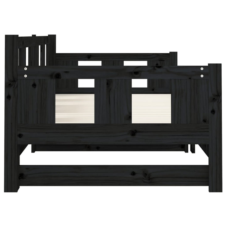 daybed med udtræk 2x(80x200) cm massivt fyrretræ sort