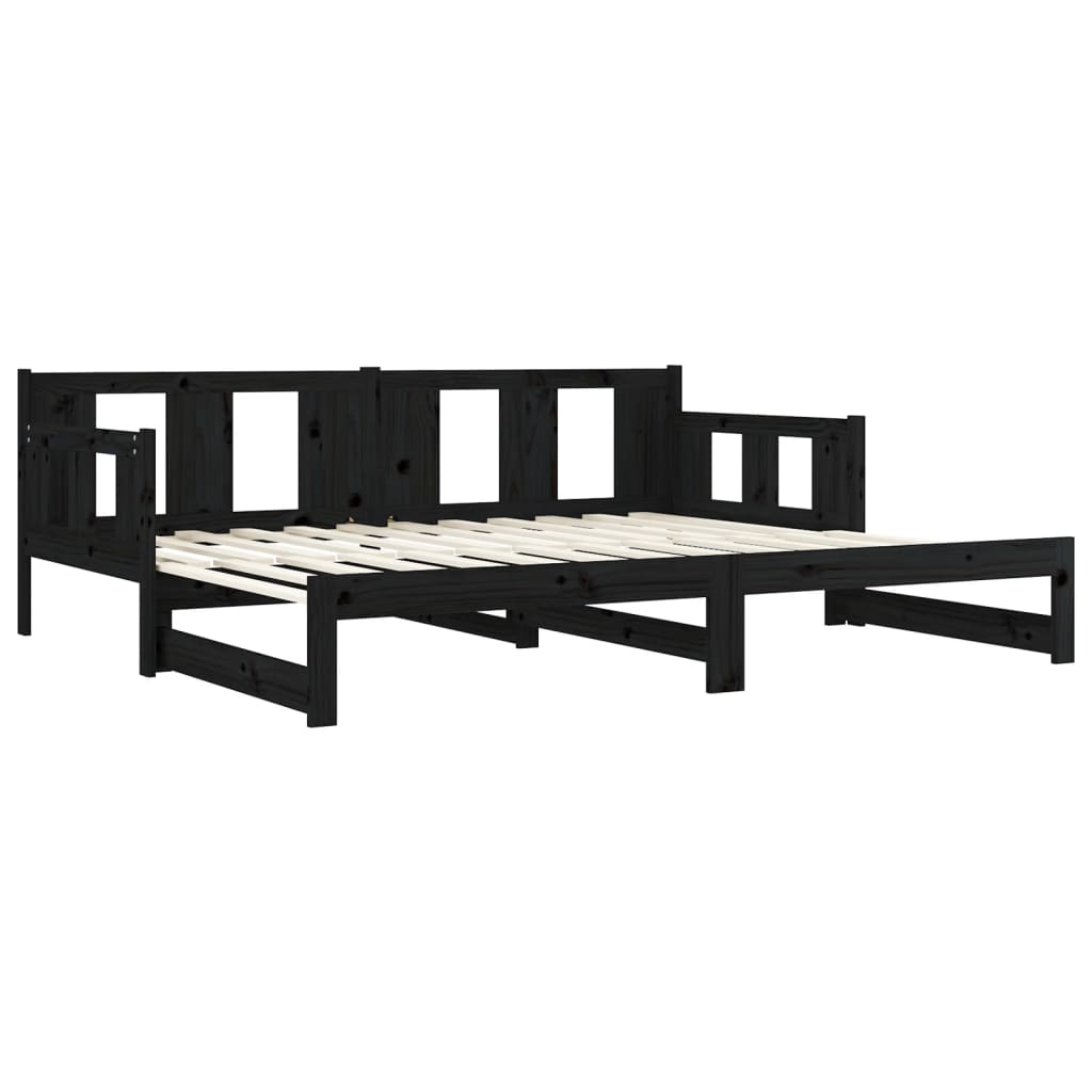 daybed med udtræk 2x(80x200) cm massivt fyrretræ sort