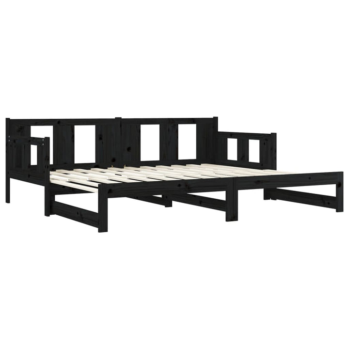 daybed med udtræk 2x(80x200) cm massivt fyrretræ sort