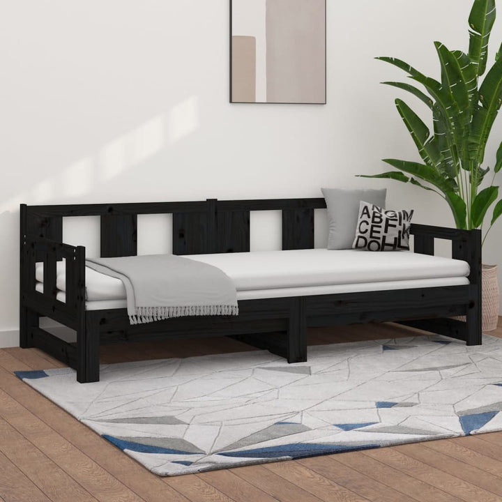 daybed med udtræk 2x(80x200) cm massivt fyrretræ sort