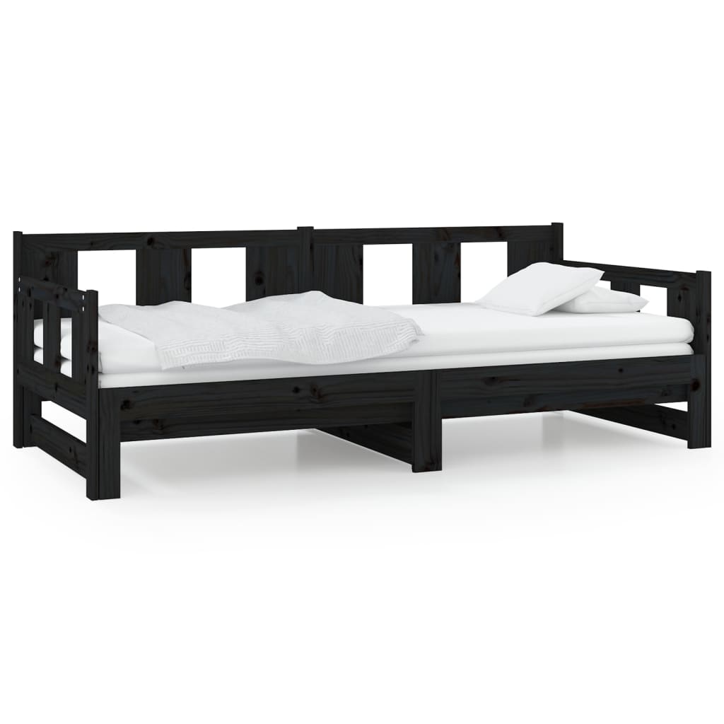 daybed med udtræk 2x(90x190) cm massivt fyrretræ sort