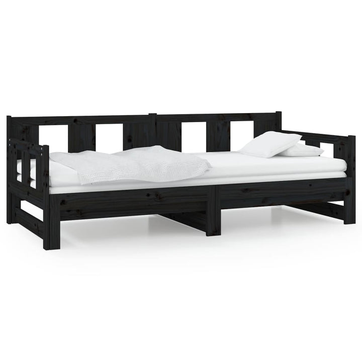 daybed med udtræk 2x(90x190) cm massivt fyrretræ sort