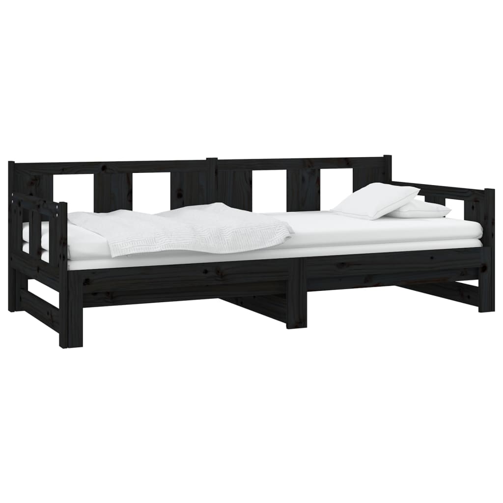 daybed med udtræk 2x(90x190) cm massivt fyrretræ sort