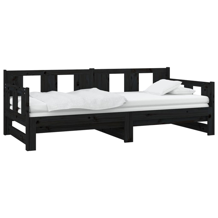 daybed med udtræk 2x(90x190) cm massivt fyrretræ sort