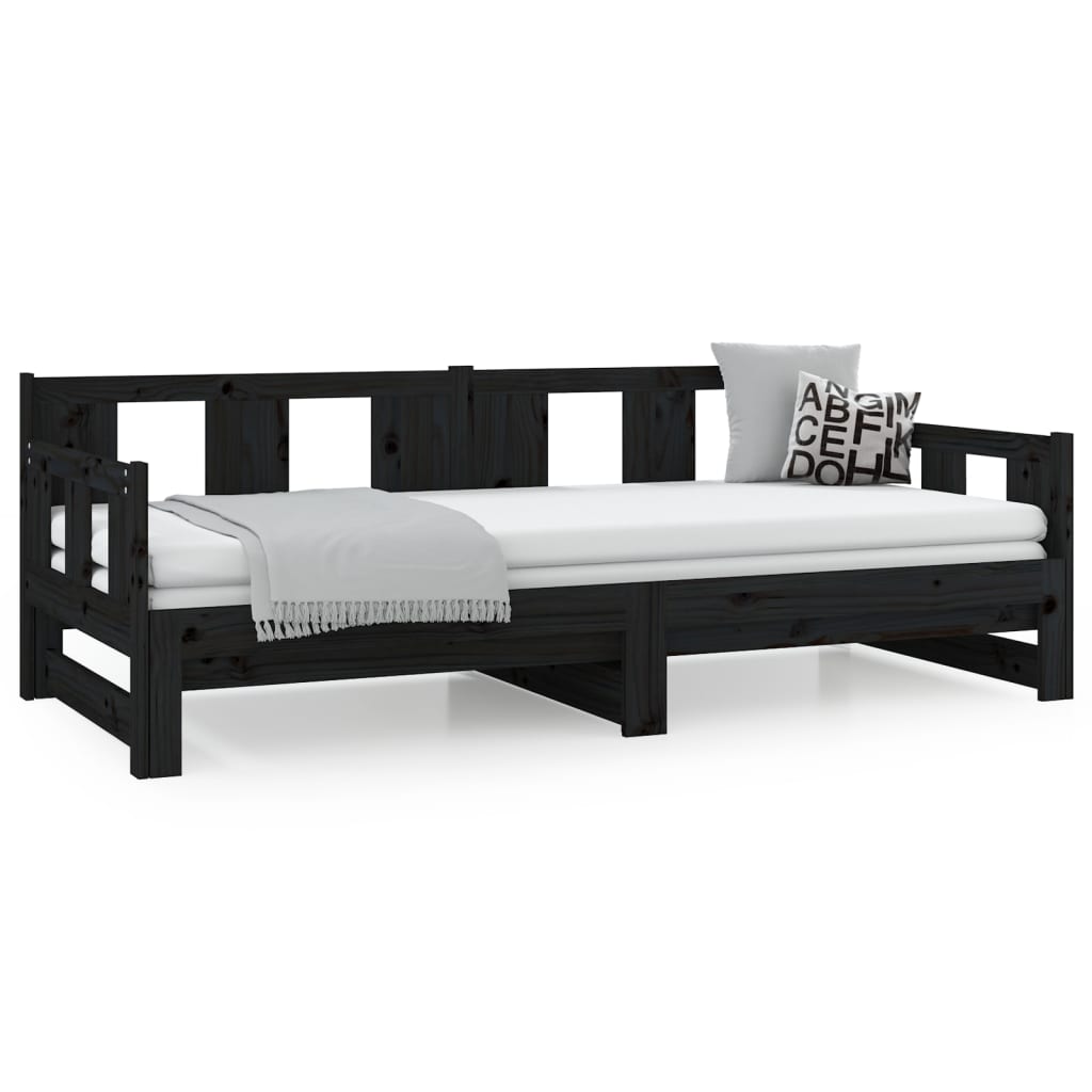 daybed med udtræk 2x(90x190) cm massivt fyrretræ sort