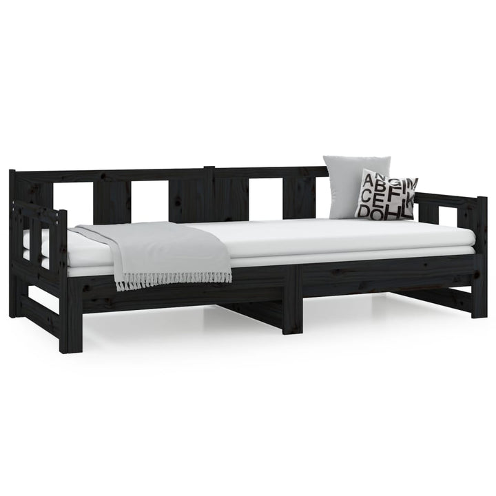 daybed med udtræk 2x(90x190) cm massivt fyrretræ sort