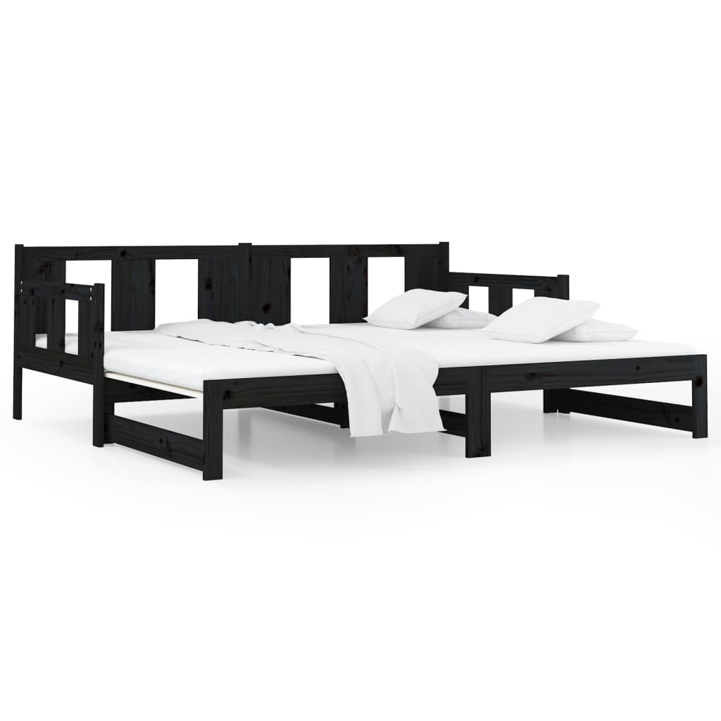daybed med udtræk 2x(90x190) cm massivt fyrretræ sort