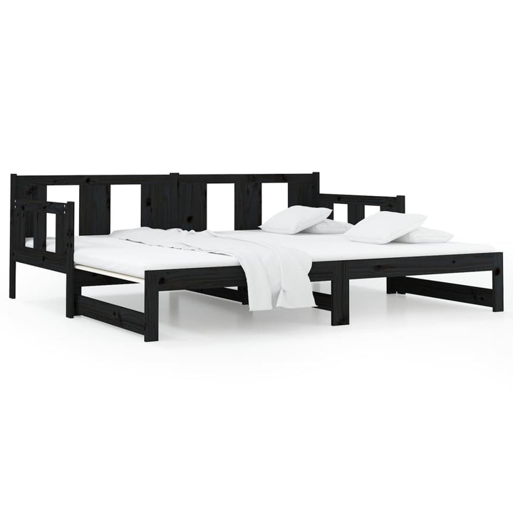 daybed med udtræk 2x(90x190) cm massivt fyrretræ sort