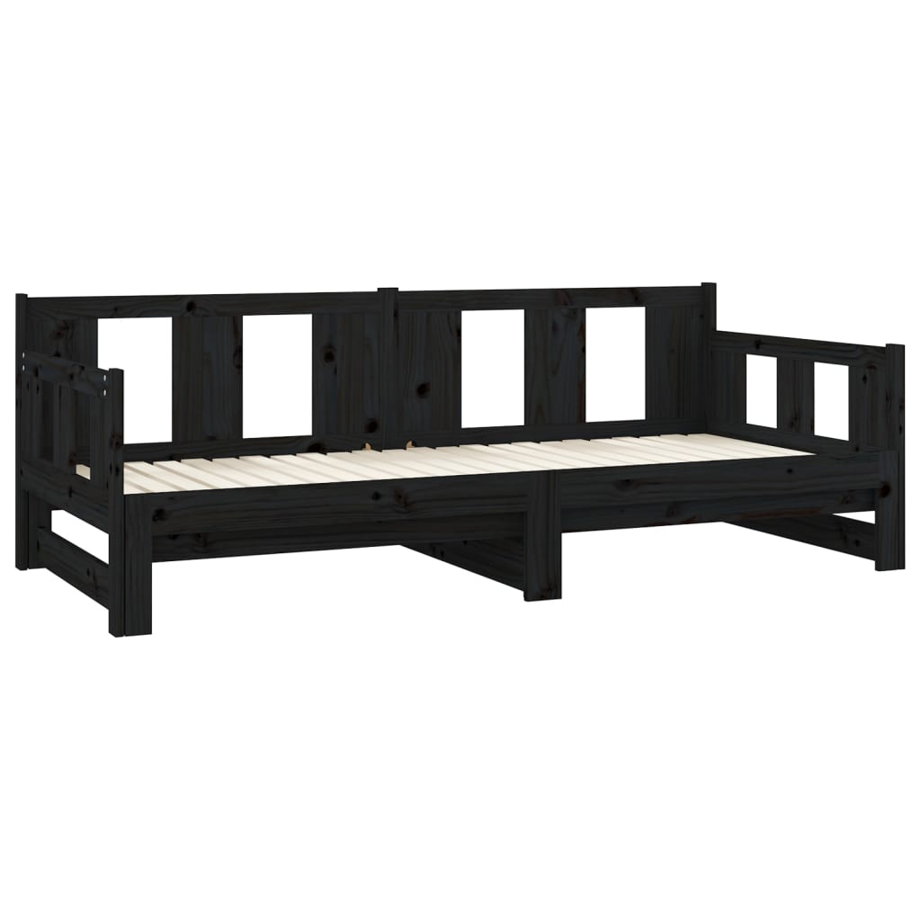 daybed med udtræk 2x(90x190) cm massivt fyrretræ sort