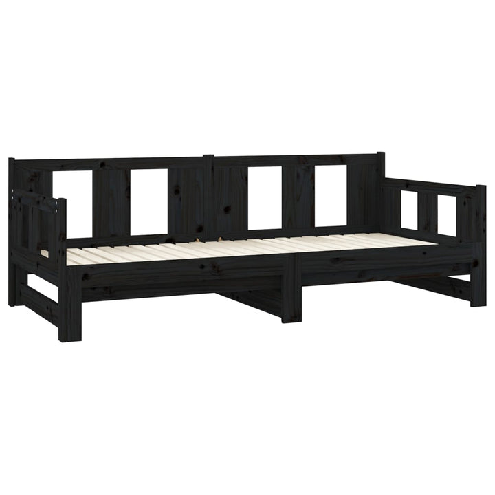 daybed med udtræk 2x(90x190) cm massivt fyrretræ sort