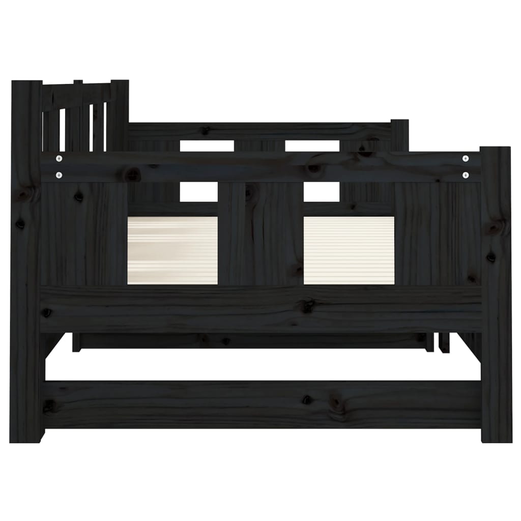 daybed med udtræk 2x(90x190) cm massivt fyrretræ sort