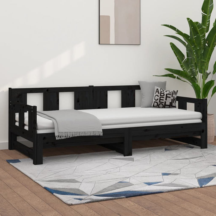 daybed med udtræk 2x(90x190) cm massivt fyrretræ sort