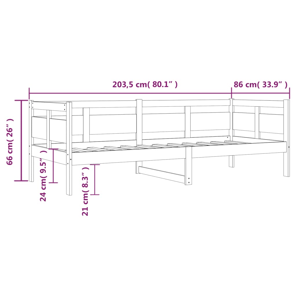 daybed 80x200 cm massivt fyrretræ hvid