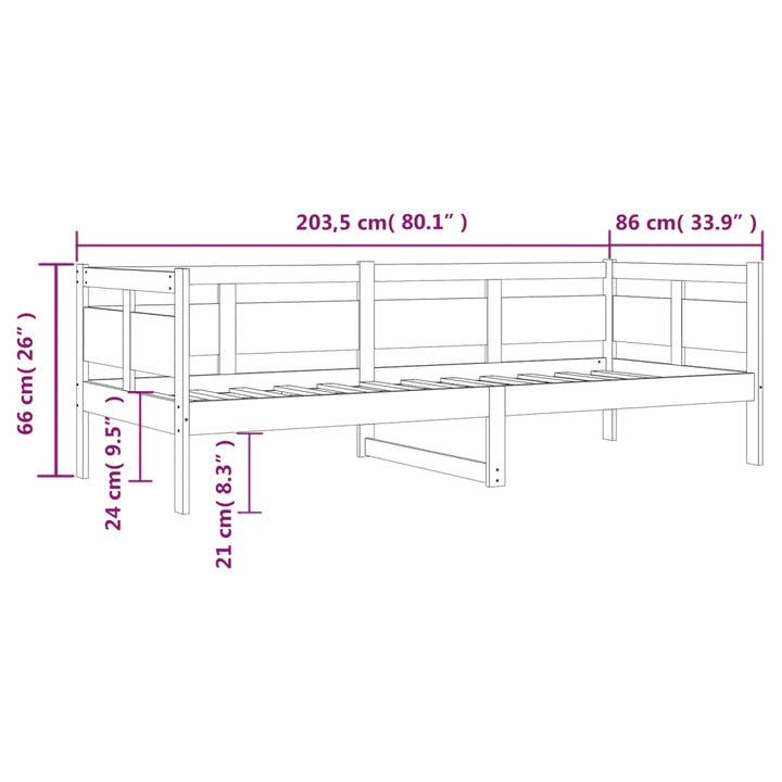 daybed 80x200 cm massivt fyrretræ hvid