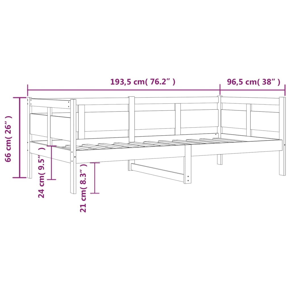 daybed massivt fyrretræ gyldenbrun 90x190 cm
