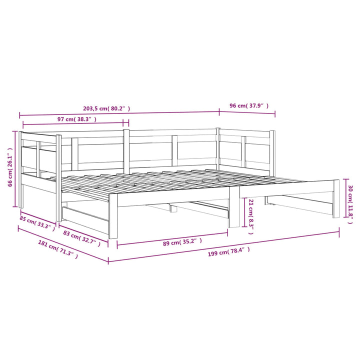 daybed med udtræk 2x(90x200) cm massivt fyrretræ hvid