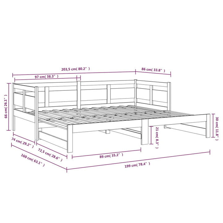 daybed med udtræk 2x(80x200) cm massivt fyrretræ