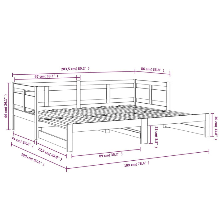 daybed med udtræk 2x(80x200) cm massivt fyrretræ hvid
