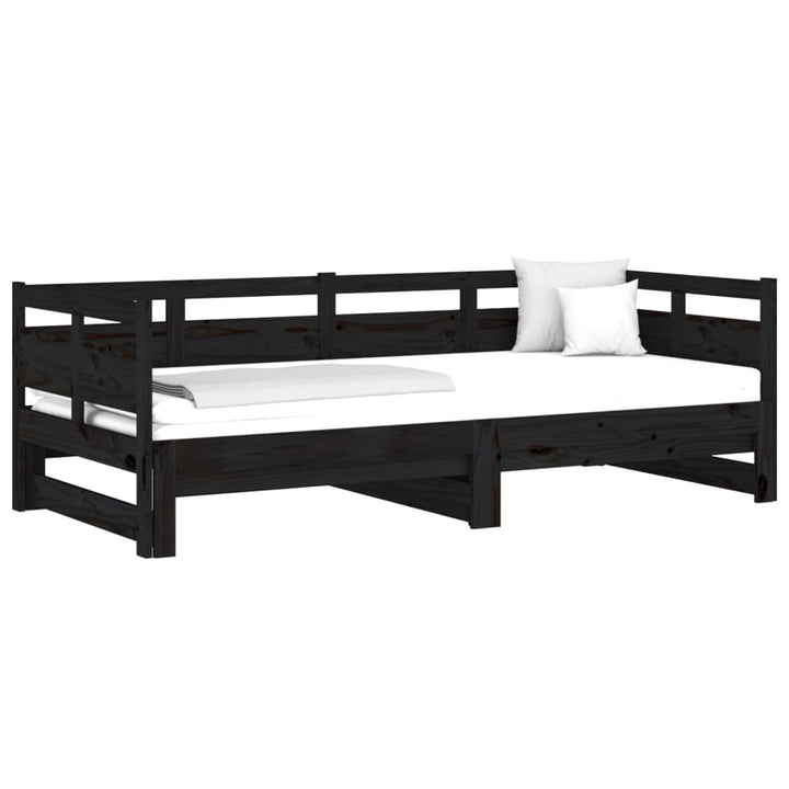daybed med udtræk 2x(80x200) cm massivt fyrretræ sort