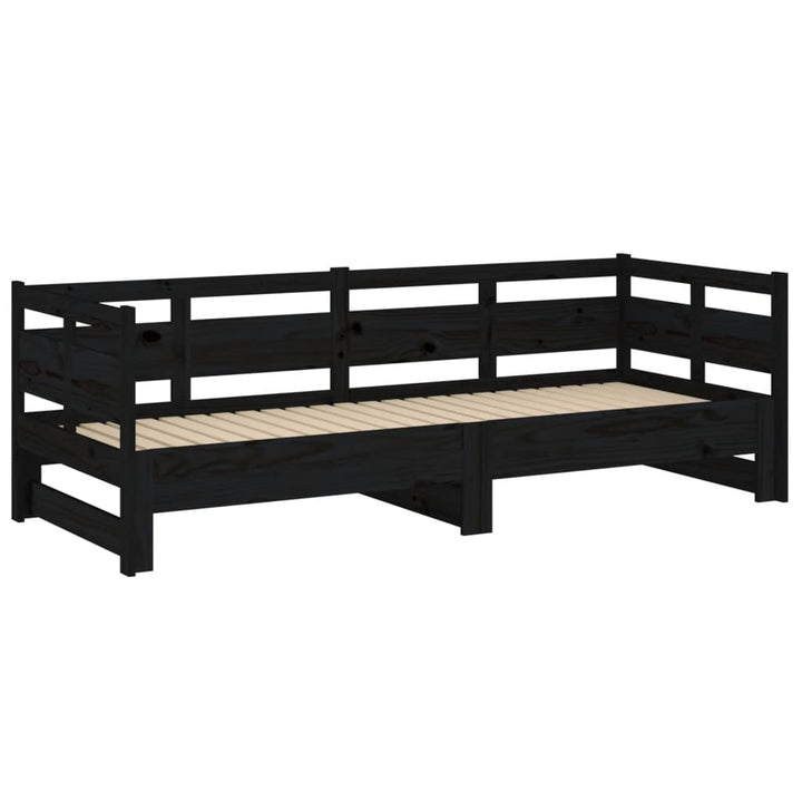 daybed med udtræk 2x(80x200) cm massivt fyrretræ sort