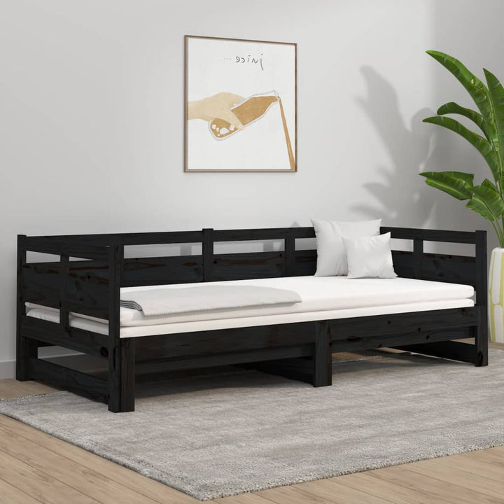 daybed med udtræk 2x(80x200) cm massivt fyrretræ sort