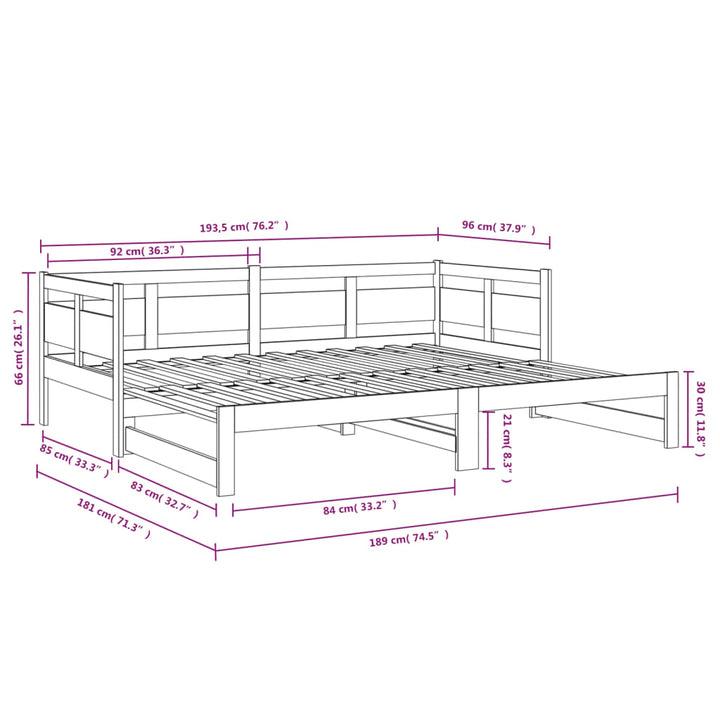 daybed med udtræk 2x(90x190) cm massivt fyrretræ