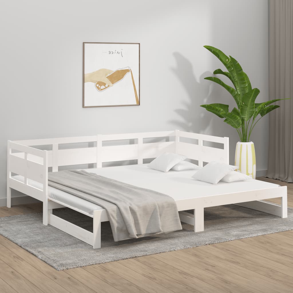 daybed med udtræk 2x(90x190) cm massivt fyrretræ hvid