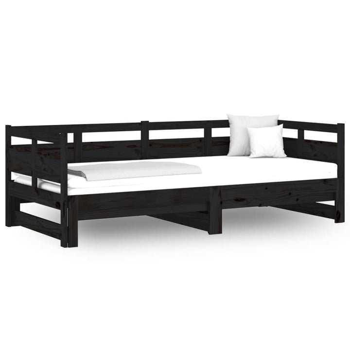 daybed med udtræk 2x(90x190) cm massivt fyrretræ sort