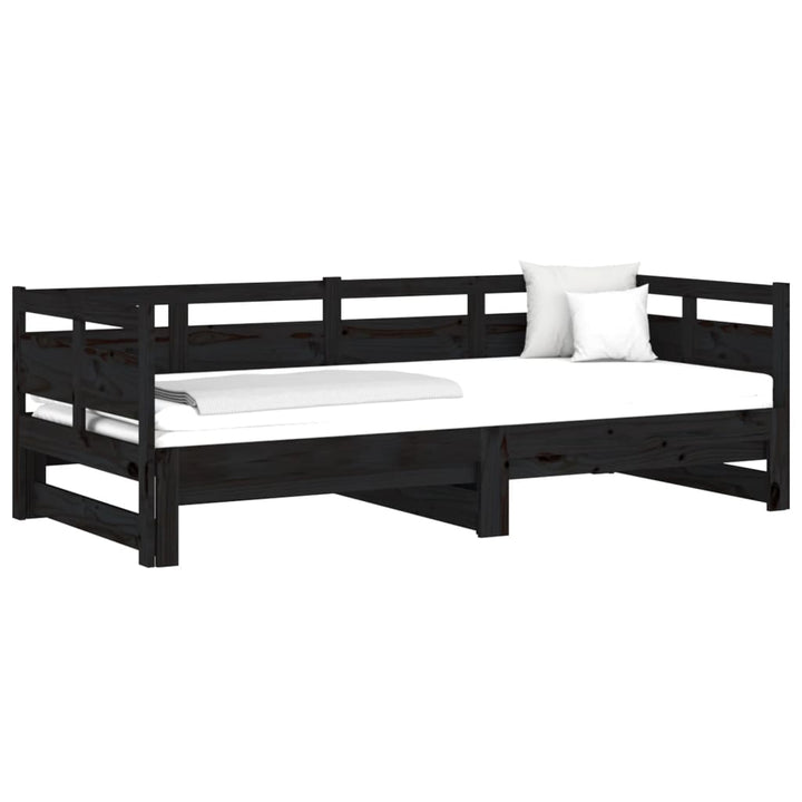 daybed med udtræk 2x(90x190) cm massivt fyrretræ sort