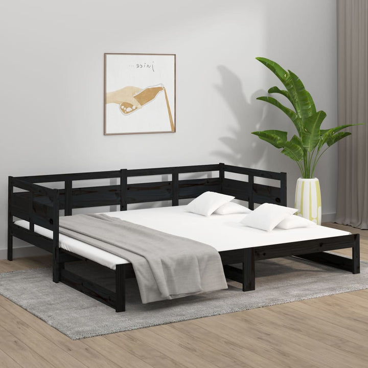 daybed med udtræk 2x(90x190) cm massivt fyrretræ sort