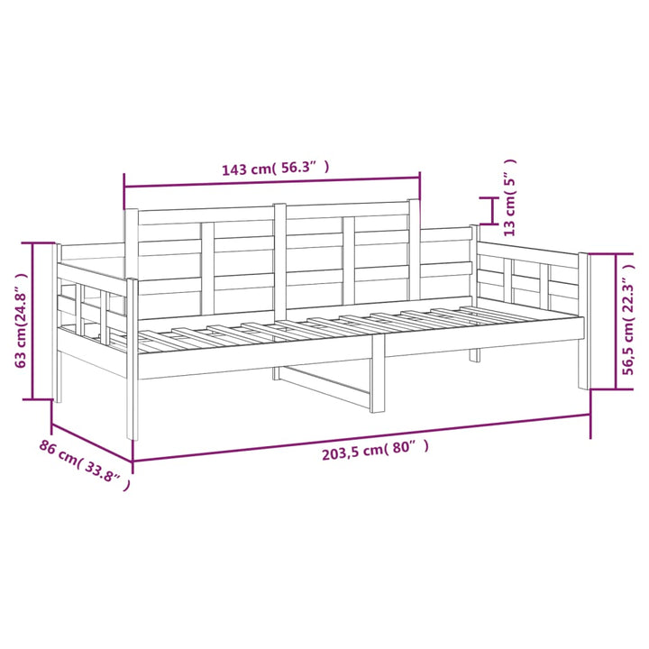 daybed 80x200 cm massivt fyrretræ hvid