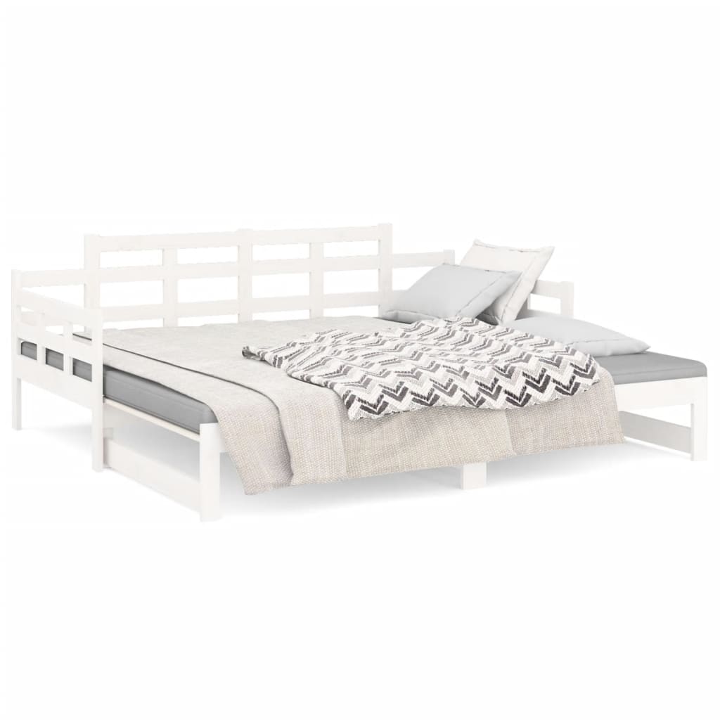 daybed med udtræk 2x(90x200) cm massivt fyrretræ hvid