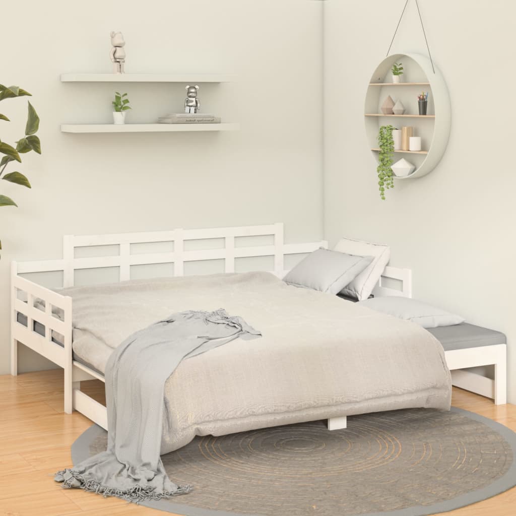 daybed med udtræk 2x(80x200) cm massivt fyrretræ hvid