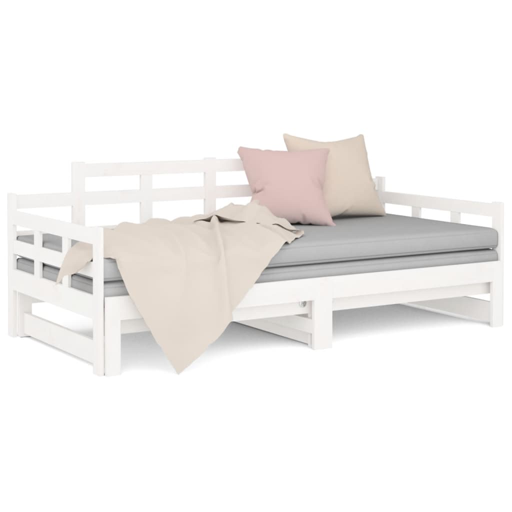 daybed med udtræk 2x(80x200) cm massivt fyrretræ hvid