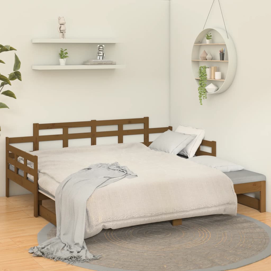 daybed med udtræk 2x(90x190) cm massivt fyrretræ gyldenbrun