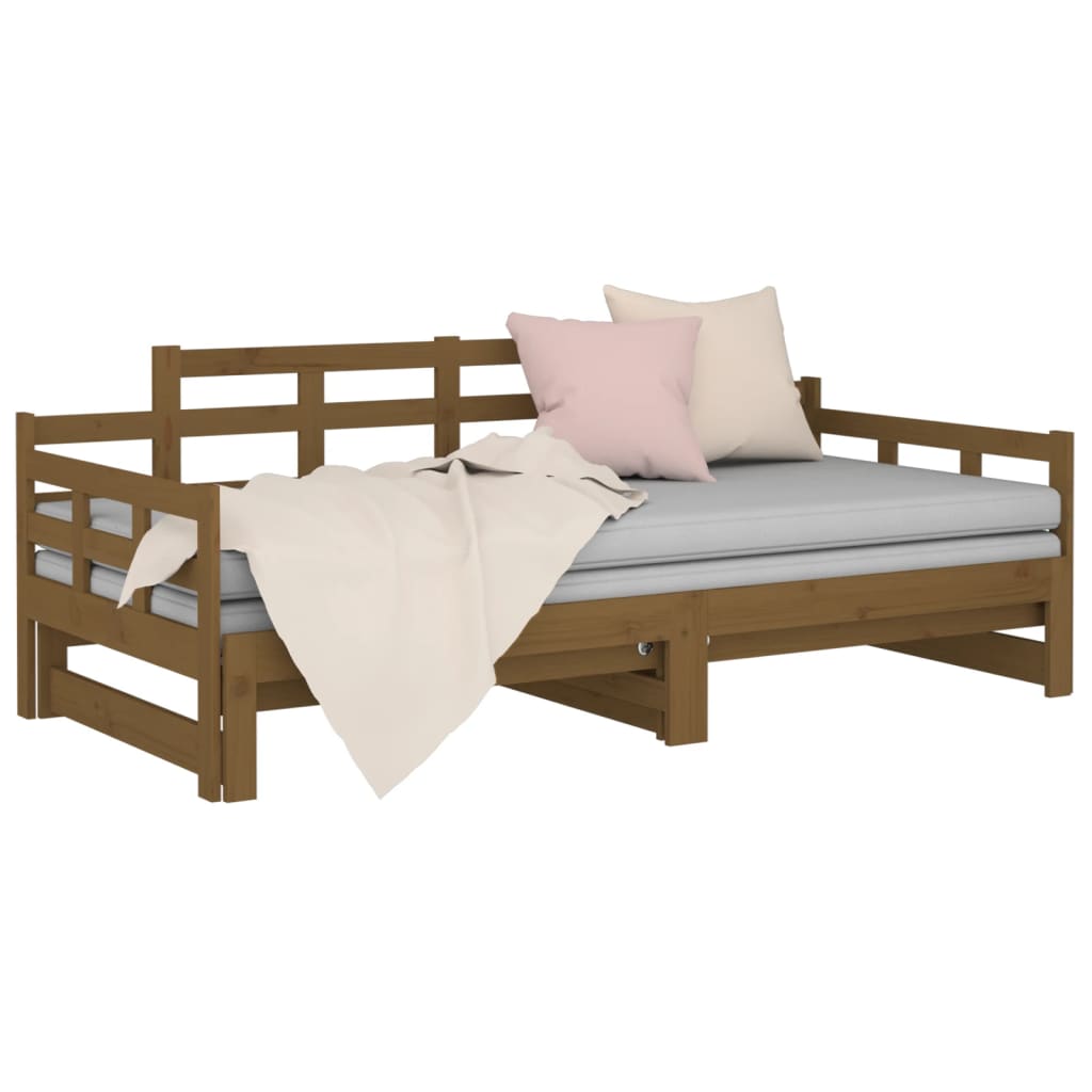 daybed med udtræk 2x(90x190) cm massivt fyrretræ gyldenbrun