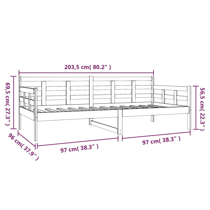 daybed 90x200 cm massivt fyrretræ sort